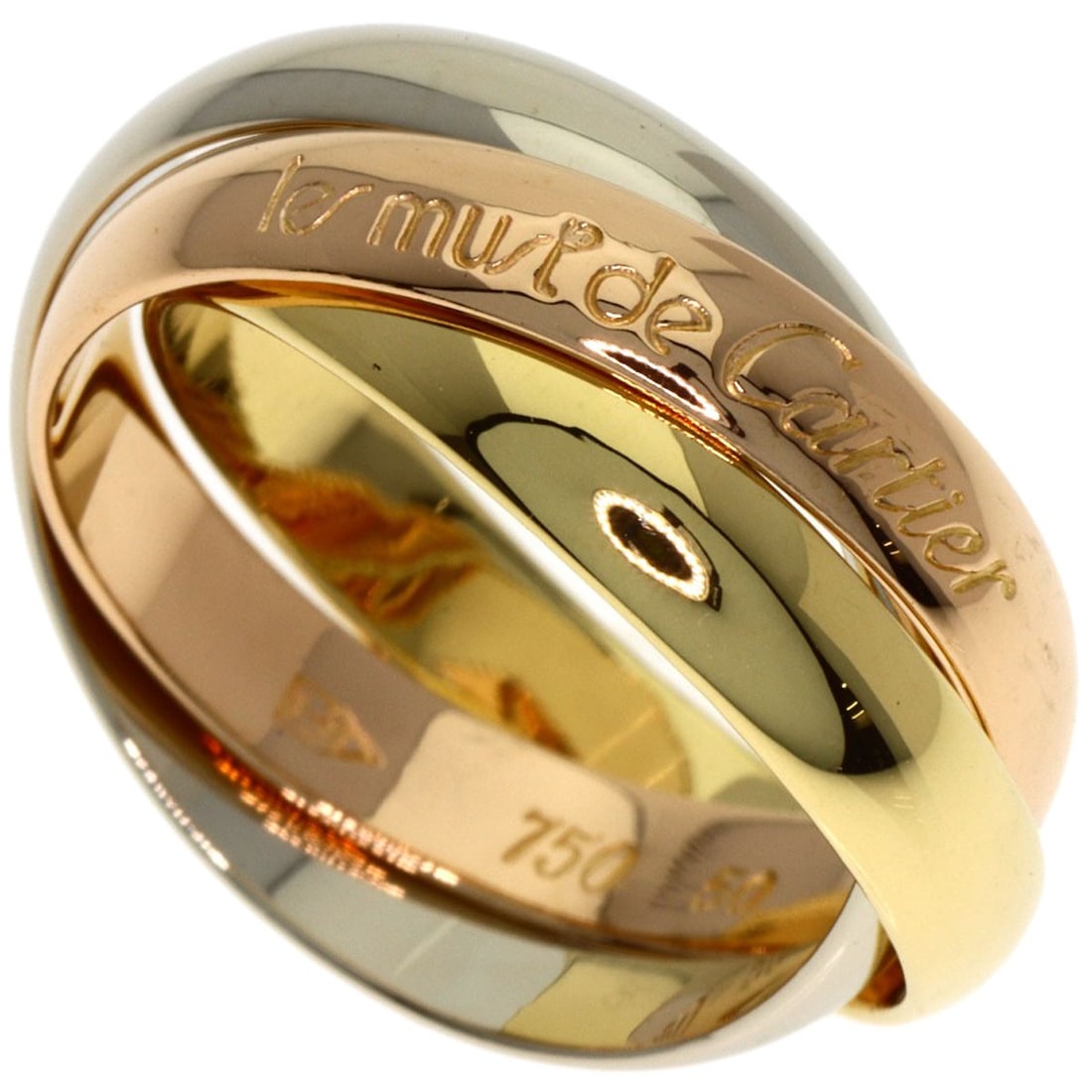 Cartier Trinity 50 Ring Gold K18 Yellow White: Cartier Trinity 50 Ring Gold K18 Yellow White Cartier Trinity 50 Ring Gold K18 Yellow White features a classic design with gold metal exterior, crafted from high-quality K18 yellow gold. This ring