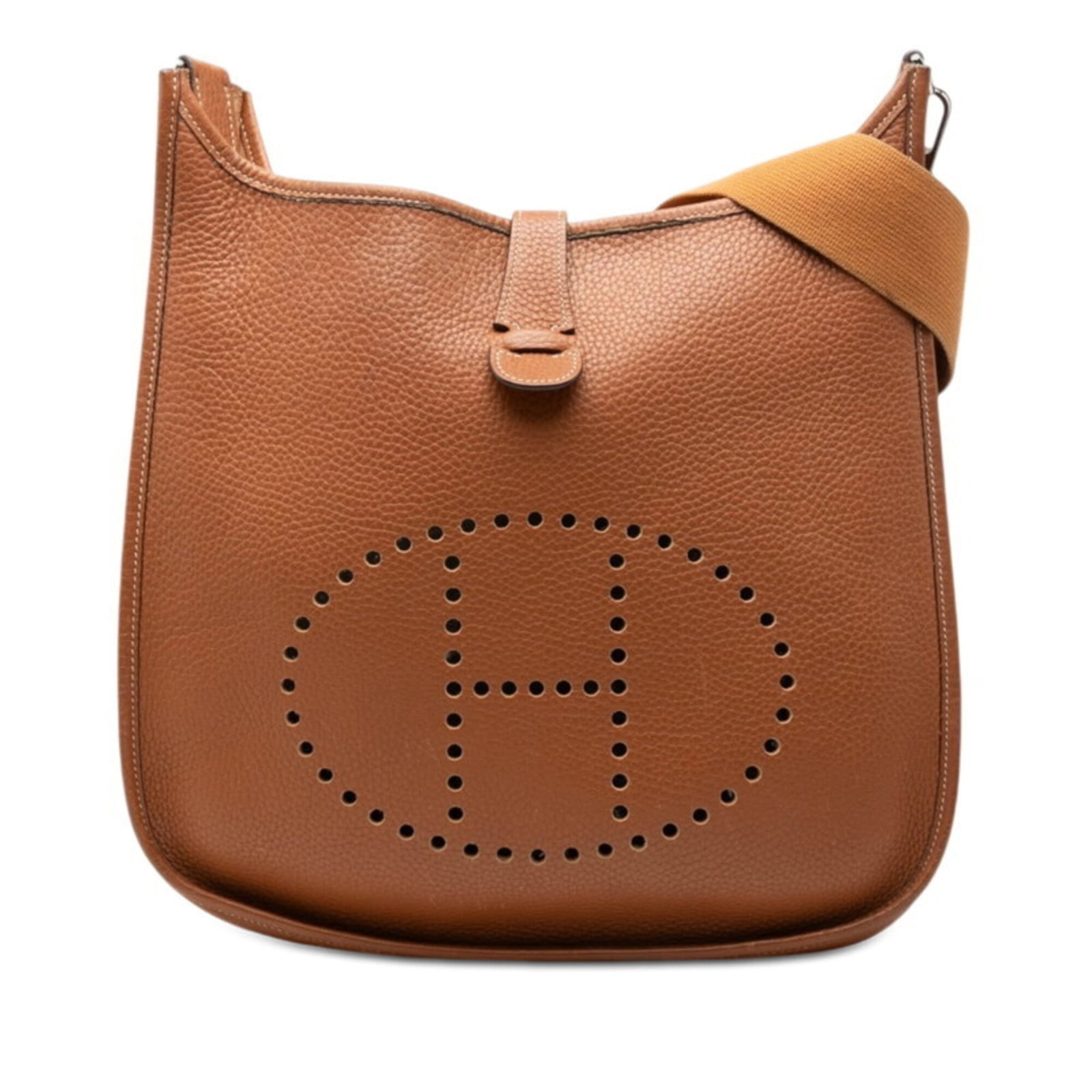Hermes Shoulder Bag Taurillon Clemence Leather: Hermes Shoulder Bag Taurillon Clemence Leather Taurillon Clemence Leather, a signature Herm?s material, adorns this shoulder bag, lending it an air of sophistication and elegance. The gold brown hue