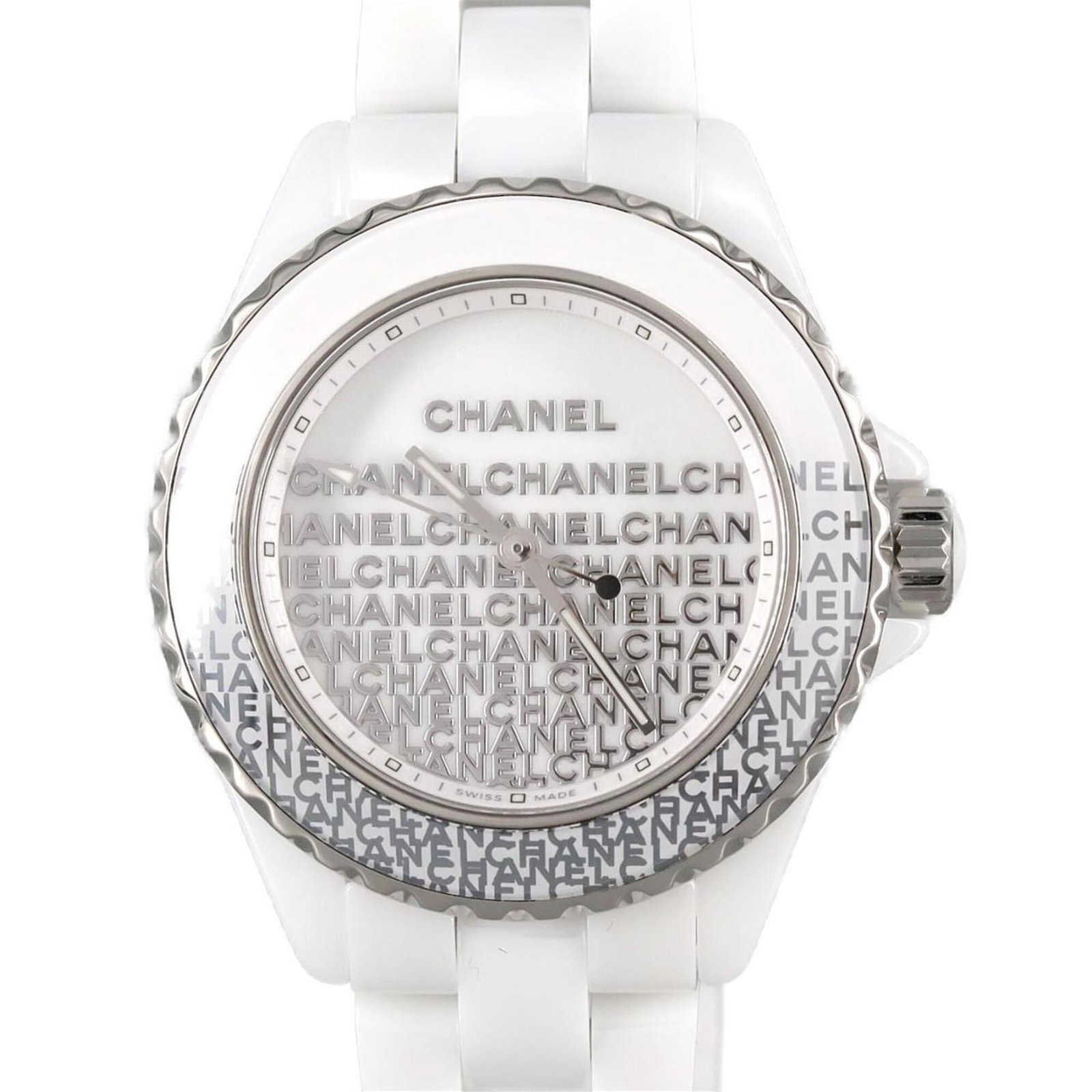 Chanel Wristwatch: Chanel Wristwatch Ceramic case and band add a sleek touch to this Chanel wristwatch, featuring a white dial. The watch measures 33mm in diameter and has a comfortable fit for wrists up to 15.5cm.