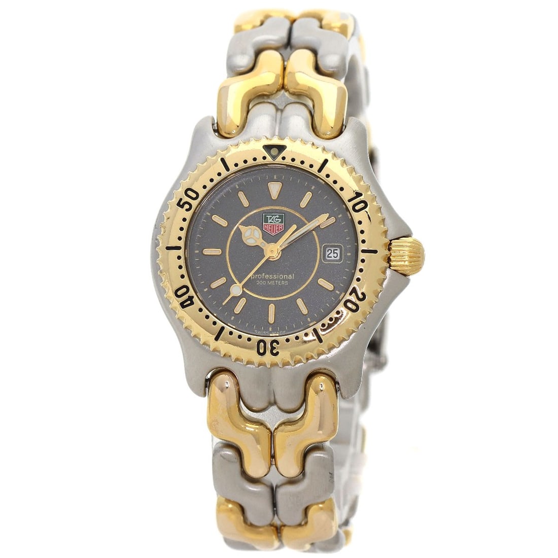 Tag Heuer watches stainless steel professional WG1320 2: Tag Heuer watches stainless steel professional WG1320 2 Stainless steel case and gold bezel make for a sleek, professional look. The watch features an analog display, quartz movement, and water