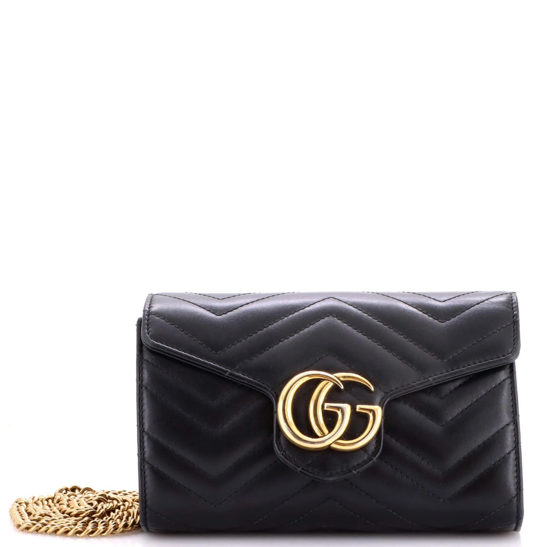 Chain Wallet Matelasse Leather Mini Gucci GG Marmont: Chain Wallet Matelasse Leather Mini Gucci GG Marmont Chain Wallet Matelasse Leather Mini Gucci GG Marmont features a classic cross body design with heavy chain details and matelasse leather exterior