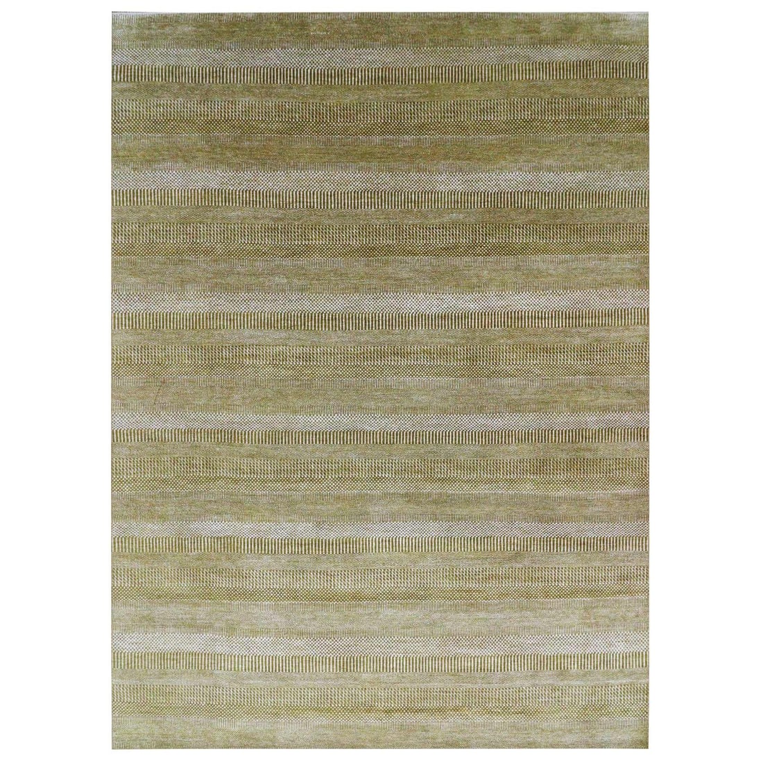 9'x12'3" Cumin Brown Modern Grass Design Hand Knotted Wool and Silk Rug (1 of 11)