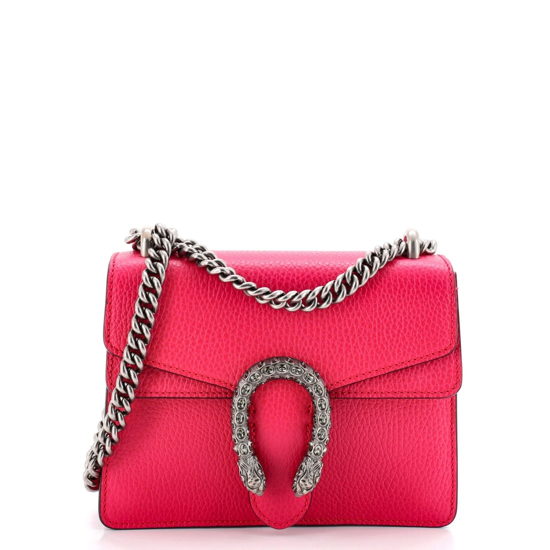 Mini leather bag Gucci Dionysus: Mini leather bag Gucci Dionysus Pink leather Gucci Dionysus mini cross body bag with neutral canvas interior, featuring gun metal hardware and minor edge wear, creases, discoloration, and scuffs.