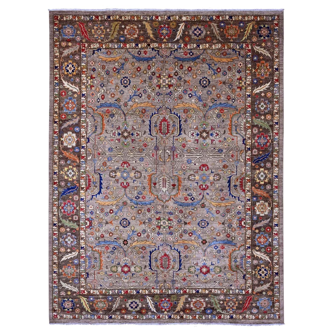 10'x13'4" Stone Gray Peshawar Heris All Over Design Wool Hand Knotted Rug: 10'x13'4" Stone Gray Peshawar Heris All Over Design Wool Hand Knotted Rug The 10'x13'4" Stone Gray Peshawar Heris All Over Design Wool Hand Knotted Rug boasts an impressive all-over design, characteri