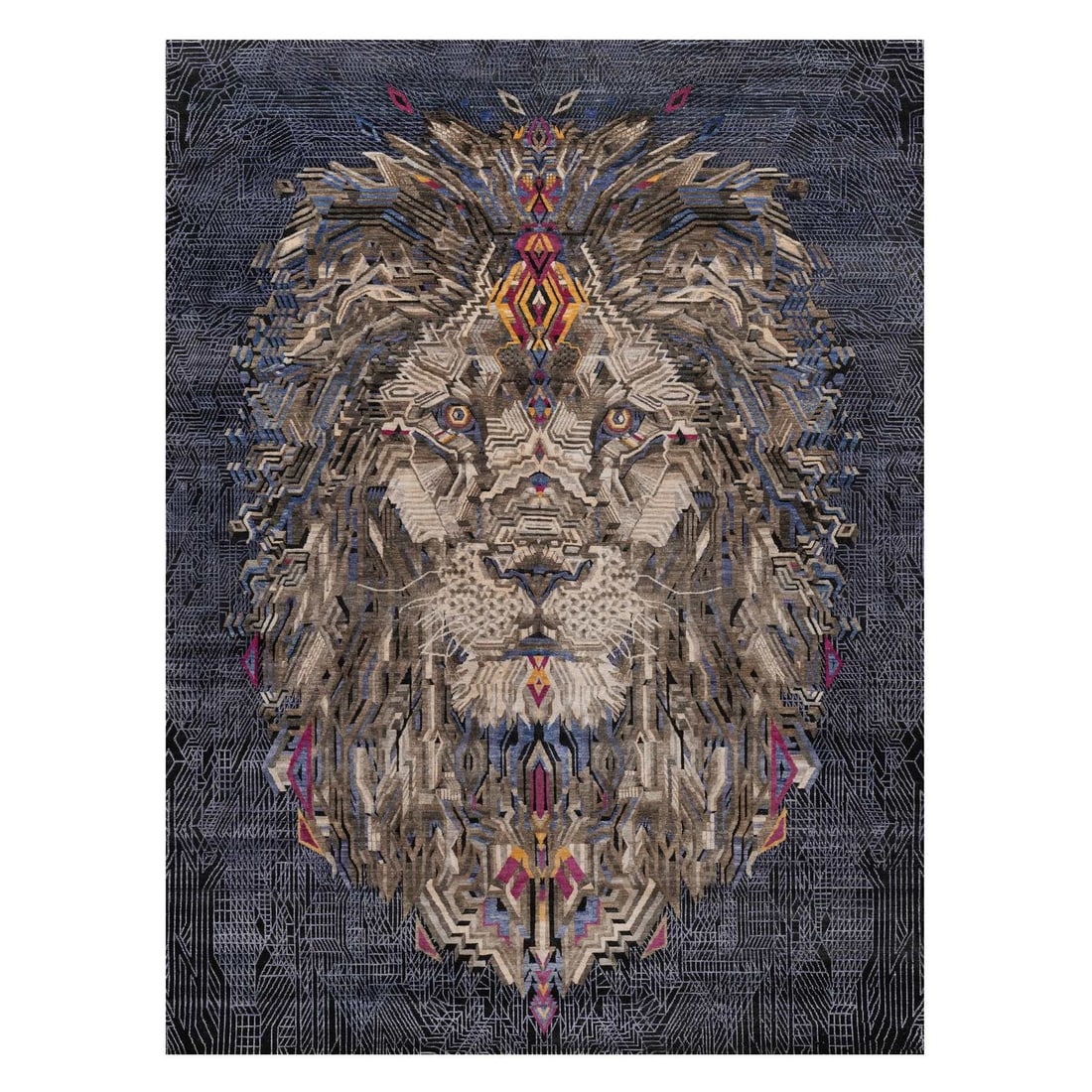 9'x12'1" Black The Maharaja Lion Novelty Wool & Silk Hand Knotted Rug: 9'x12'1" Black The Maharaja Lion Novelty Wool & Silk Hand Knotted Rug 9'0" x 12"1" Black The Maharaja Lion Novelty Wool & Silk Hand Knotted Rug - A stunning, hand-knotted rug featuring a majestic