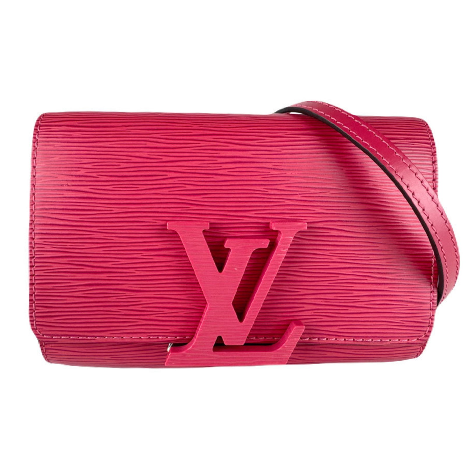 Louis Vuitton Pochette Shoulder Bag Epi Leather: Louis Vuitton Pochette Shoulder Bag Epi Leather Pink Epi Leather Louis Vuitton Pochette Shoulder Bag with silver hardware, bearing traces of usage and minor scratches. This used condition bag