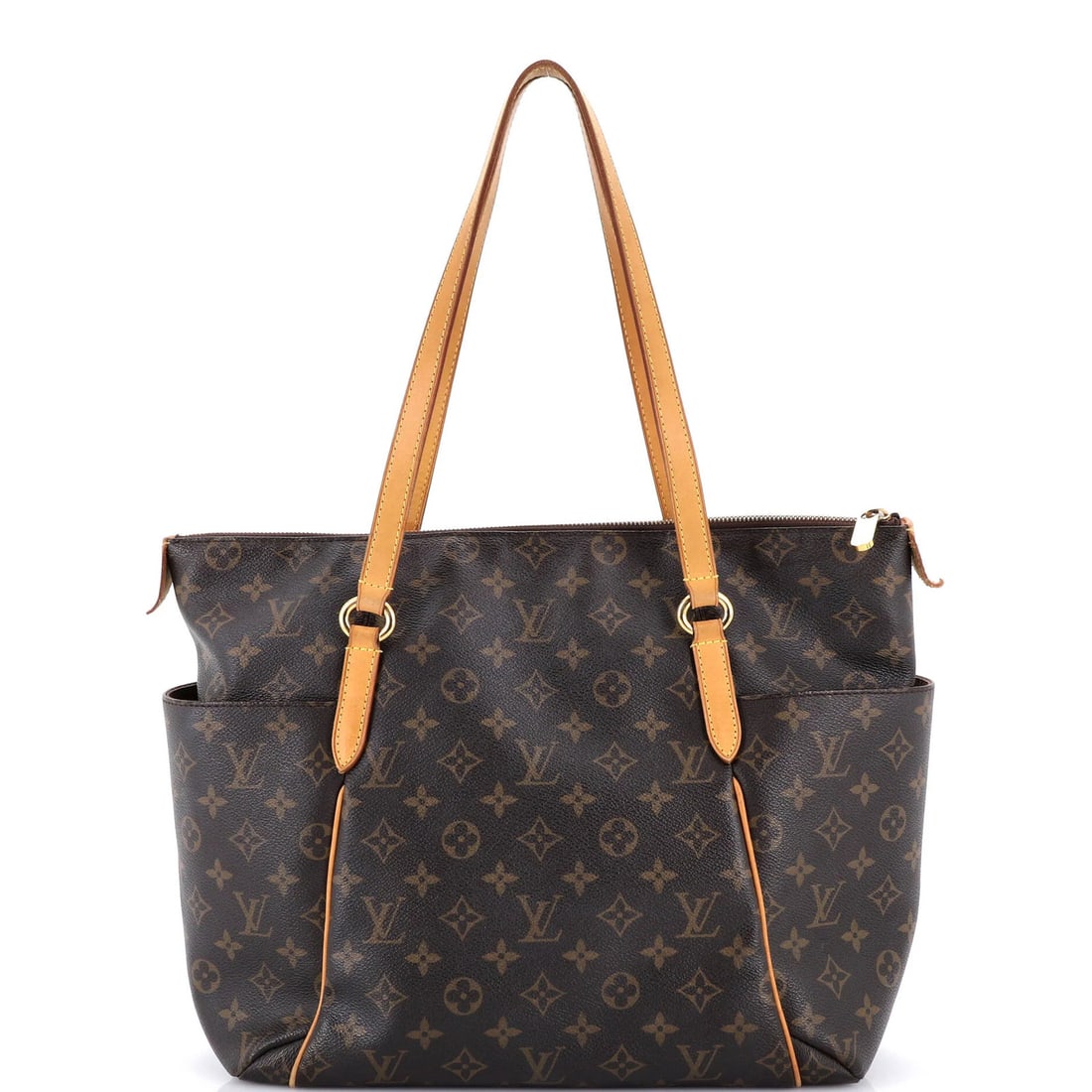 Totally Monogram Handbag Canvas Louis Vuitton MM: Totally Monogram Handbag Canvas Louis Vuitton MM Totally Monogram Handbag Canvas Louis Vuitton MM features a classic brown canvas exterior with heavy edge wear, discoloration throughout, and scuffs.
