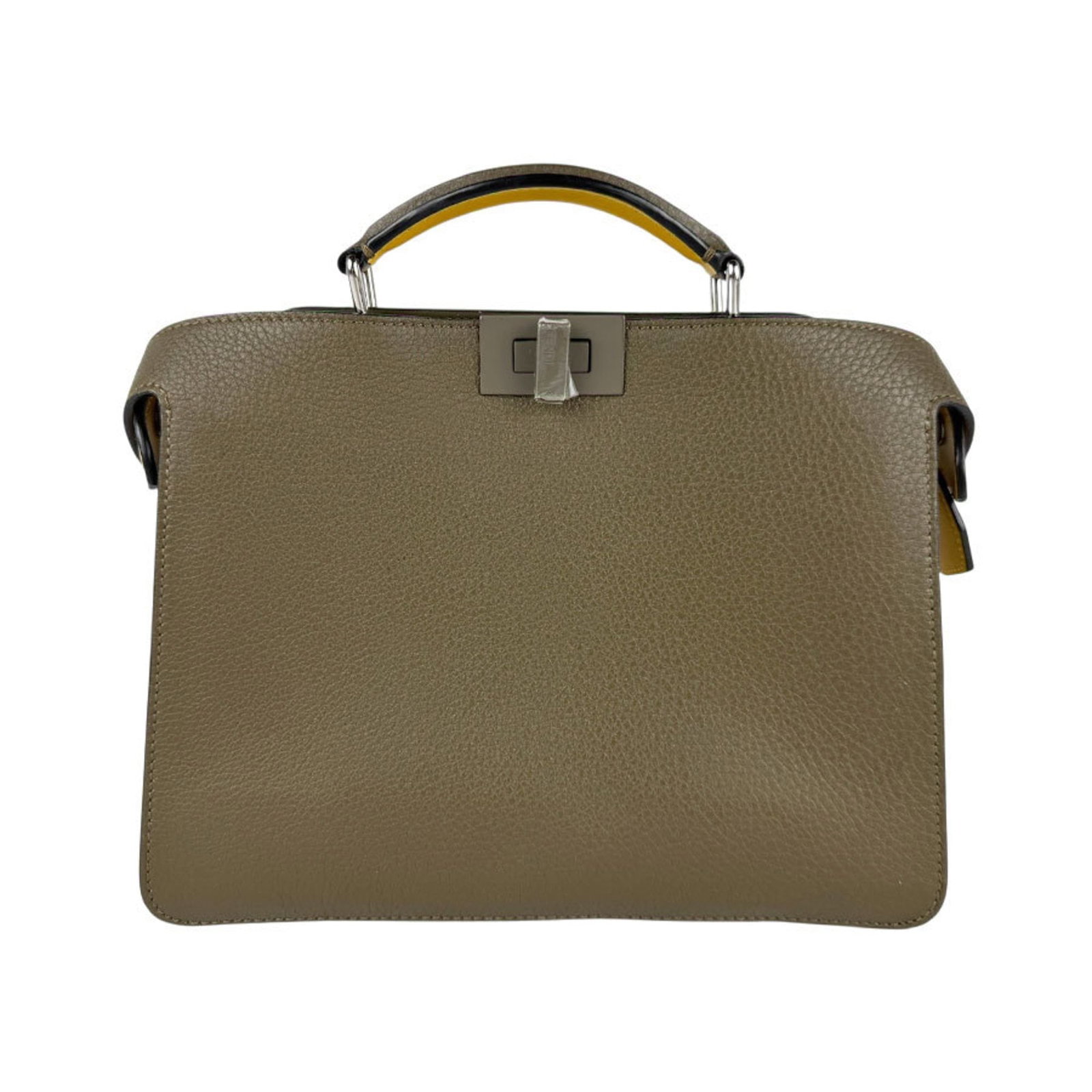 Shoulder Bag Leather Pouch Handbag Fendi: Shoulder Bag Leather Pouch Handbag Fendi Leather Fendi shoulder bag in khaki and yellow, featuring a classic design with subtle scratches and dirt. Made from high-quality leather, this used handbag