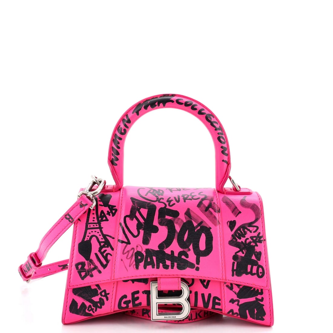 XS leather bag top handle hourglass graffiti bag (1 of 6)