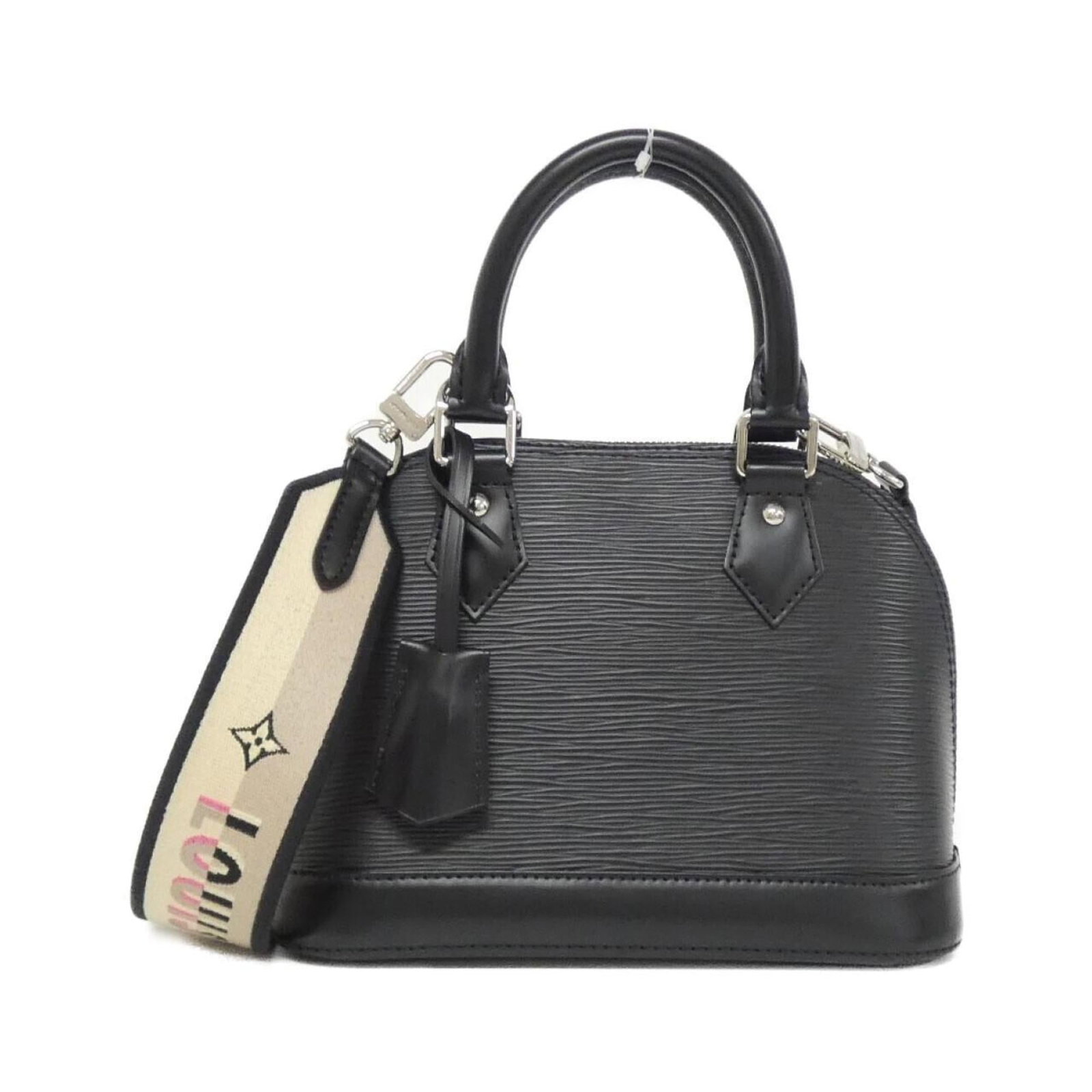 Handbag Leather Louis Vuitton: Handbag Leather Louis Vuitton Black Louis Vuitton handbag made from high-quality calf leather, featuring silver hardware and a classic design. The bag's durable construction ensures it remains in