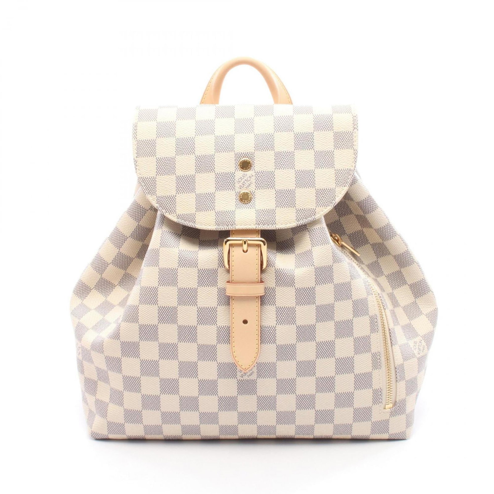 Louis Vuitton Backpack Handbag Coated Canvas Leather: Louis Vuitton Backpack Handbag Coated Canvas Leather White Louis Vuitton Backpack Handbag Coated Canvas Leather, featuring a classic design with a few traces of usage visible. The bag's coated canvas