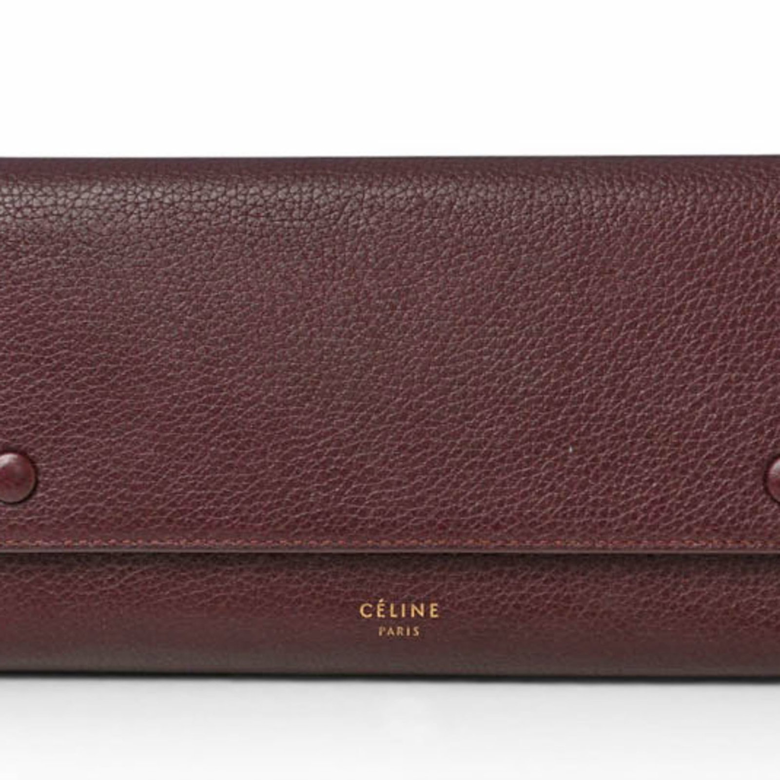 Celine Long Wallet (Bi-Fold) Leather: Celine Long Wallet (Bi-Fold) Leather Wine-colored leather Celine long wallet with bi-fold design, measuring 9.5cm x 20cm x 2cm. This used item has hardly any traces of usage and is in like new