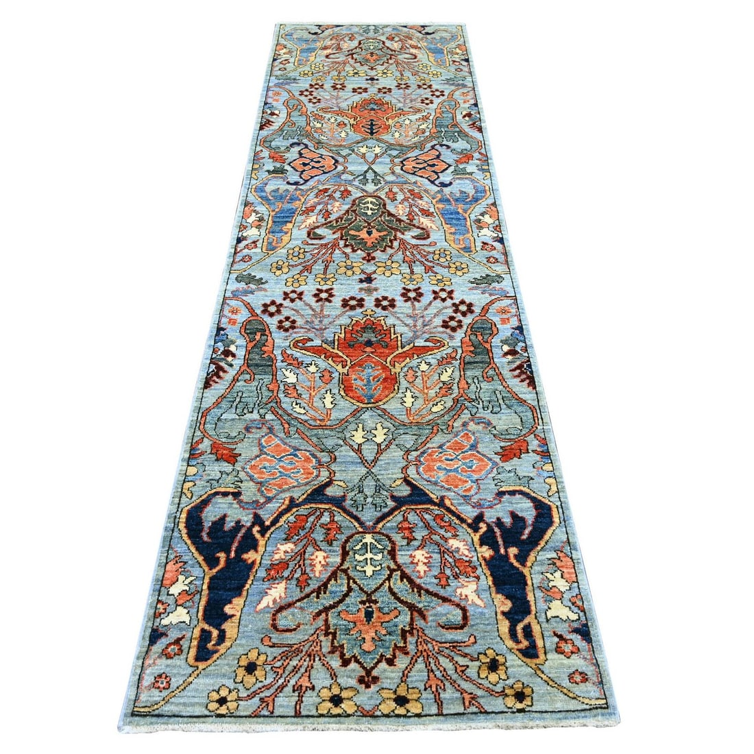 2'9"x10' Baby Blue Bijar Garus Design Soft Wool Hand Knotted Runner Rug (1 of 6)