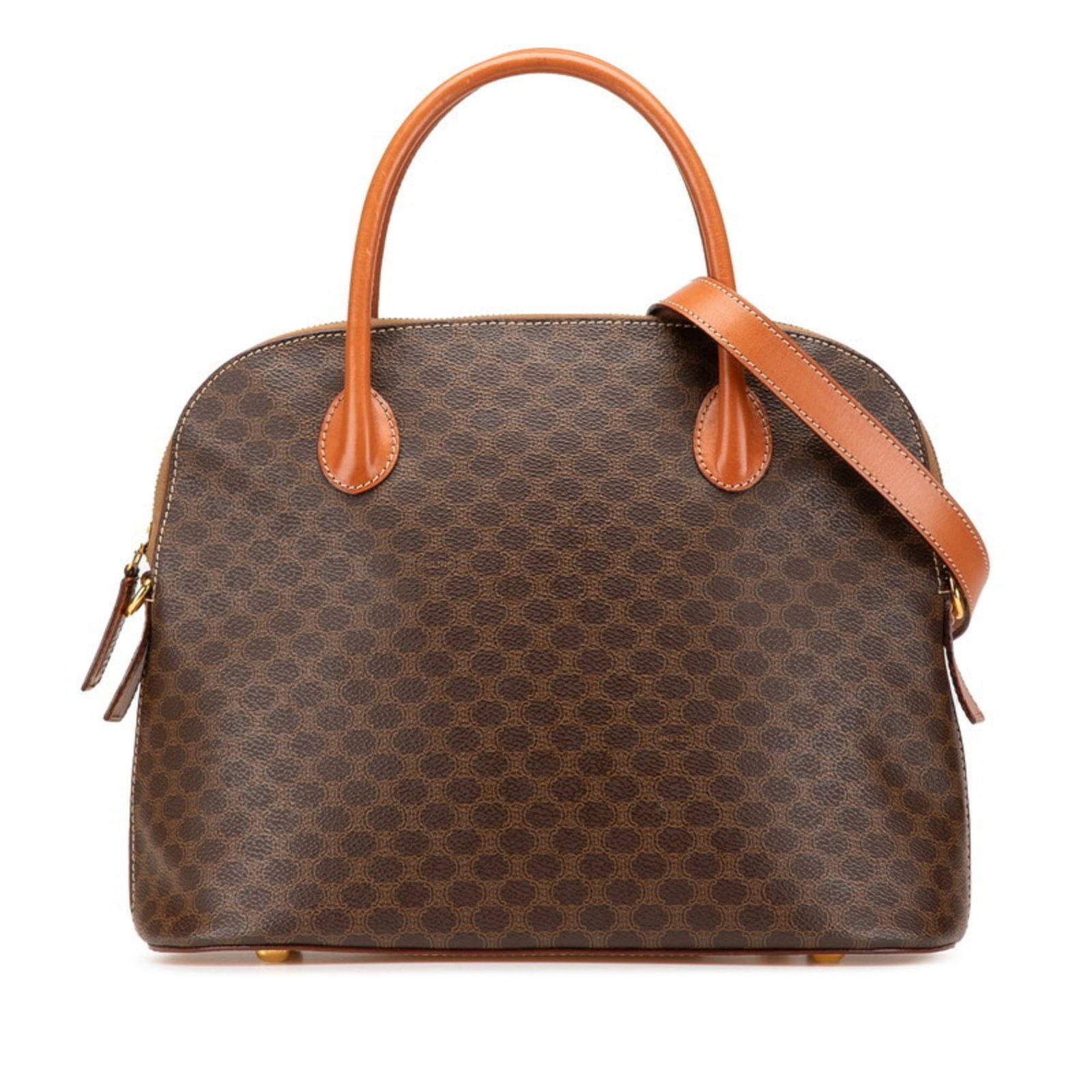 PVC Leather Shoulder Handbag Celine: PVC Leather Shoulder Handbag Celine This Celine shoulder handbag features a unique blend of PVC and leather materials, with a distinctive brown color. Measuring 25cm x 31cm x 12.5cm, it boasts a