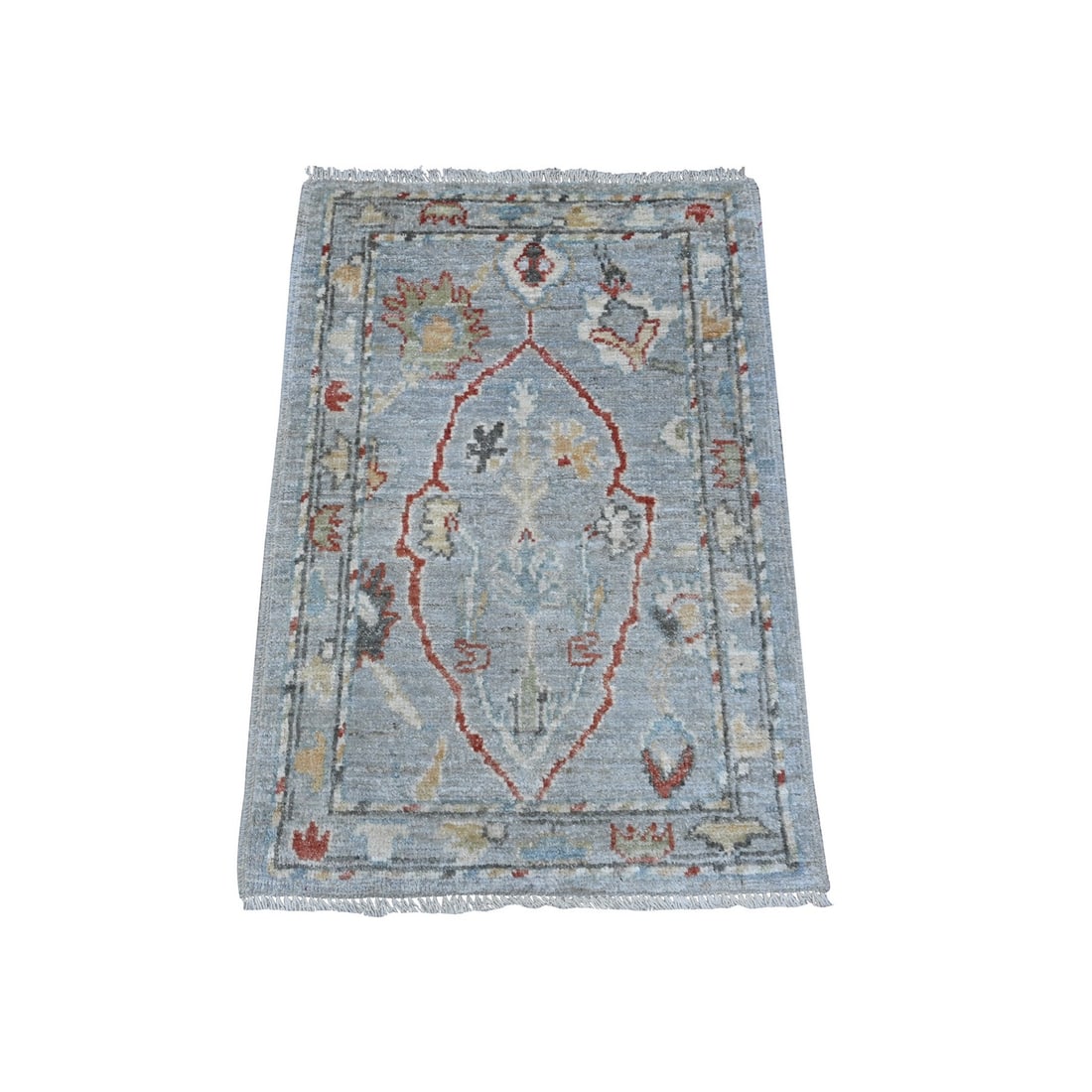 2'1"x3'1" Misty Gray Afghan Natural Dyes Angora Oushak Mat Oriental Rug: 2'1"x3'1" Misty Gray Afghan Natural Dyes Angora Oushak Mat Oriental Rug Grey Misty Afghan Natural Dyes Angora Oushak Mat features a soft, subtle color palette and intricate design. Made from 100%