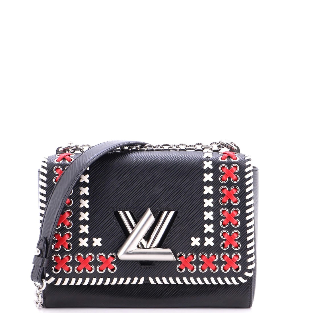 Louis Vuitton Twist Handbag Whipstitch Epi Leather MM: Louis Vuitton Twist Handbag Whipstitch Epi Leather MM Black Louis Vuitton Twist Handbag Whipstitch Epi Leather MM features a classic shoulder bag design with a timeless whipstitch detail. The exterior