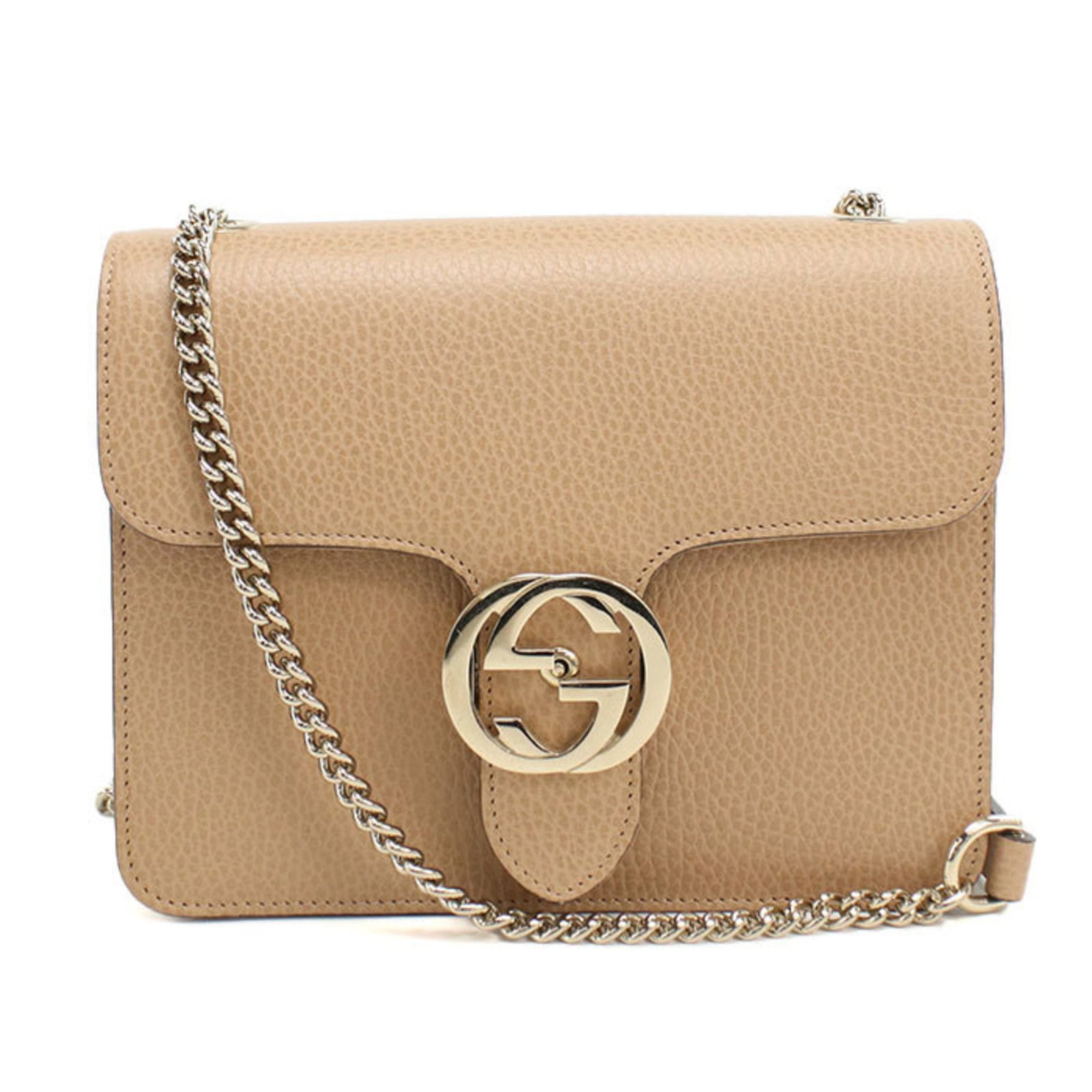 Shoulder Bag Leather Gucci: Shoulder Bag Leather Gucci This beige leather shoulder bag from Gucci features gold hardware and has been well-cared for, with only a few minor scratches and dirt marks visible. The condition is very