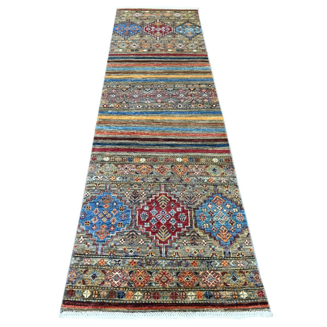 2'8"x9'6" Gray Super Kazak Khorjin Design Hand Knotted Wool Runner Rug (1 of 6)