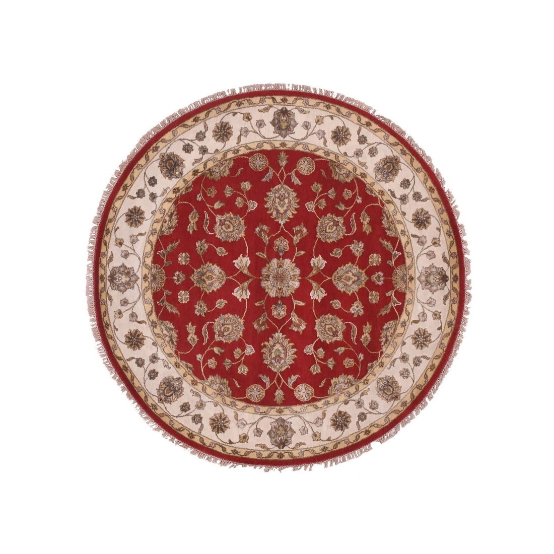 6'x6' Red Rajasthan All Over Pattern Hand Knotted Wool Silk Round Rug (1 of 11)