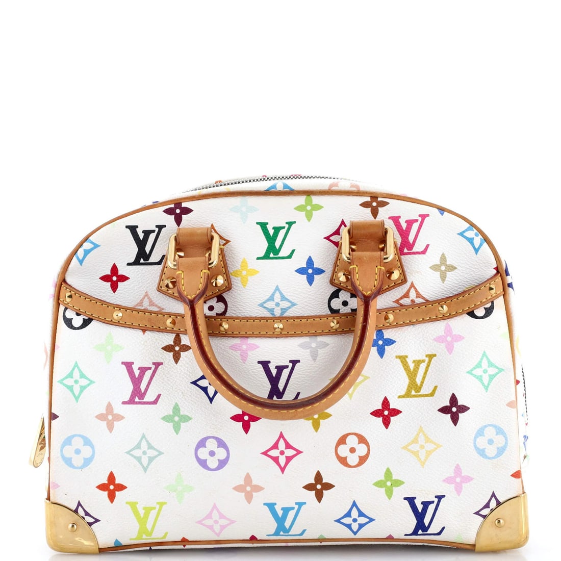 Louis Vuitton Multicolor Trouville Handbag: Louis Vuitton Multicolor Trouville Handbag The Louis Vuitton Multicolor Trouville Handbag boasts a unique multicolor exterior with white accents, adding a touch of whimsy to its classic design.