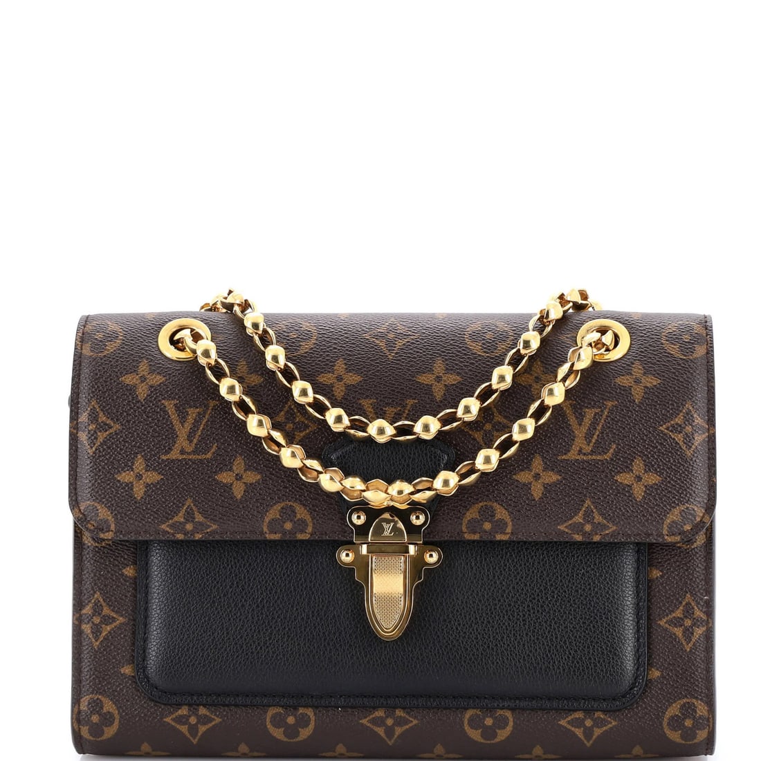 Victoire Handbag Canvas Leather Monogram Louis Vuitton: Victoire Handbag Canvas Leather Monogram Louis Vuitton Brown leather shoulder bag with gold hardware, featuring the iconic Louis Vuitton monogram canvas and red microfiber interior. The Victoire