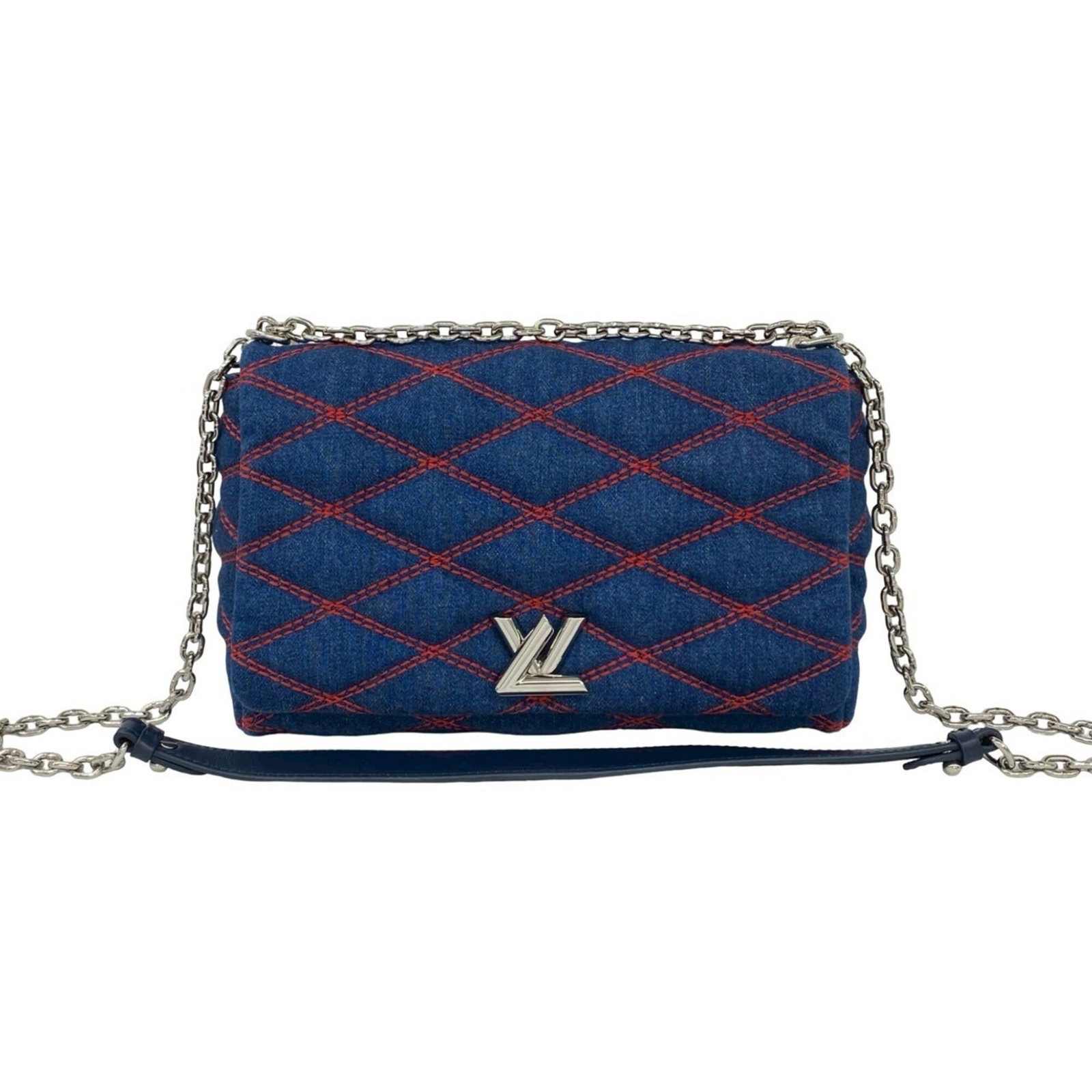 Shoulder Bag Denim By Louis Vuitton: Shoulder Bag Denim By Louis Vuitton Used Louis Vuitton Denim Shoulder Bag in blue, with traces of usage and minor scratches. The bag measures 18cm x 26.5cm x 10cm and features a denim material. In