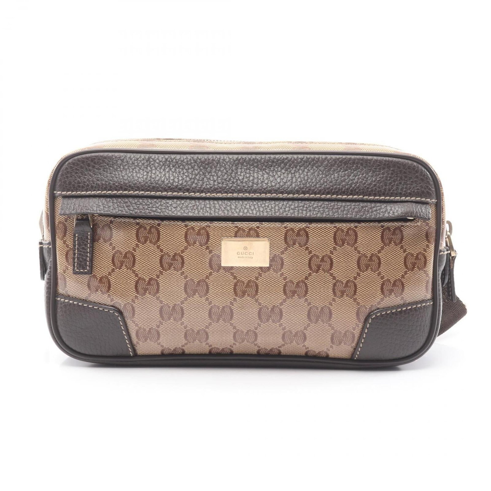 PVC Coated Canvas Leather Handbag Fanny Pack Gucci: PVC Coated Canvas Leather Handbag Fanny Pack Gucci Used Gucci Fanny Pack in Beige and Brown, featuring PVC-coated canvas leather construction. This versatile handbag-style fanny pack measures 14cm x 2