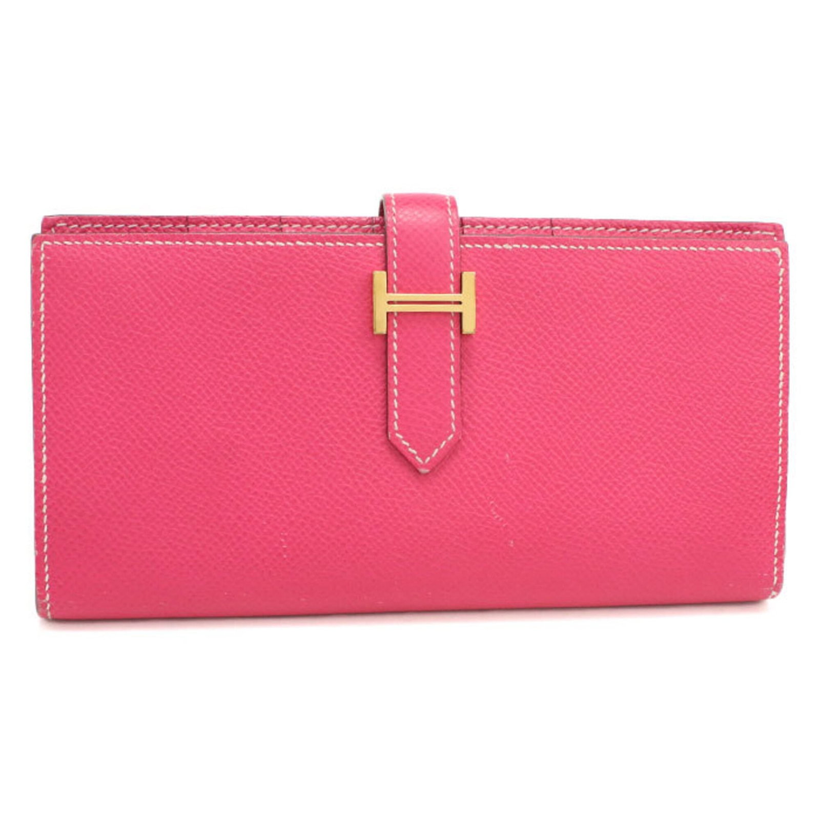 Long Wallet Hermes Bi Fold: Long Wallet Hermes Bi Fold Pink Rose Long Wallet by Hermes, featuring a bi-fold design with a classic style. Measuring 9cm x 17.5cm x 2cm, it has some minor scratches and dirt but remains in very