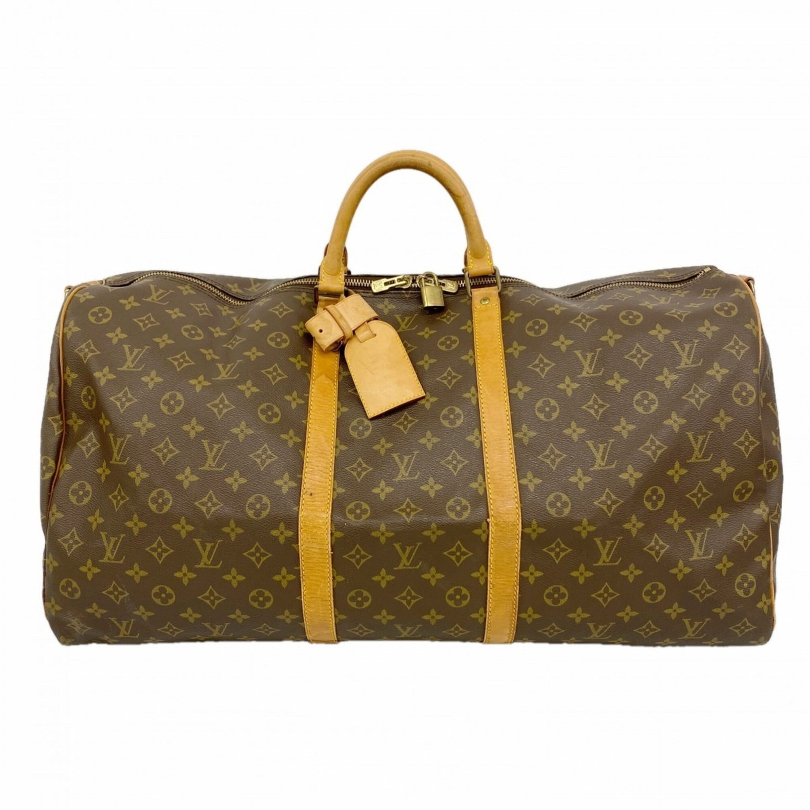 Boston Vuitton Louis: Boston Vuitton Louis Brown Boston Bag from Louis Vuitton, measuring 34cm x 60cm x 27cm. This used bag features traces of usage and minor scratches/dirt, but remains in good condition. The iconic