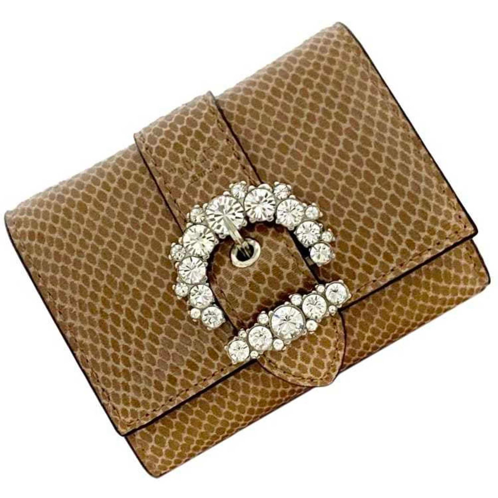 Wallet Leather Tri Fold Jimmy Choo: Wallet Leather Tri Fold Jimmy Choo Tri-fold wallet in beige and pink leather, measuring 8.5cm x 11cm x 3cm, offering a compact storage solution for everyday essentials. This opened, never-used Jimmy