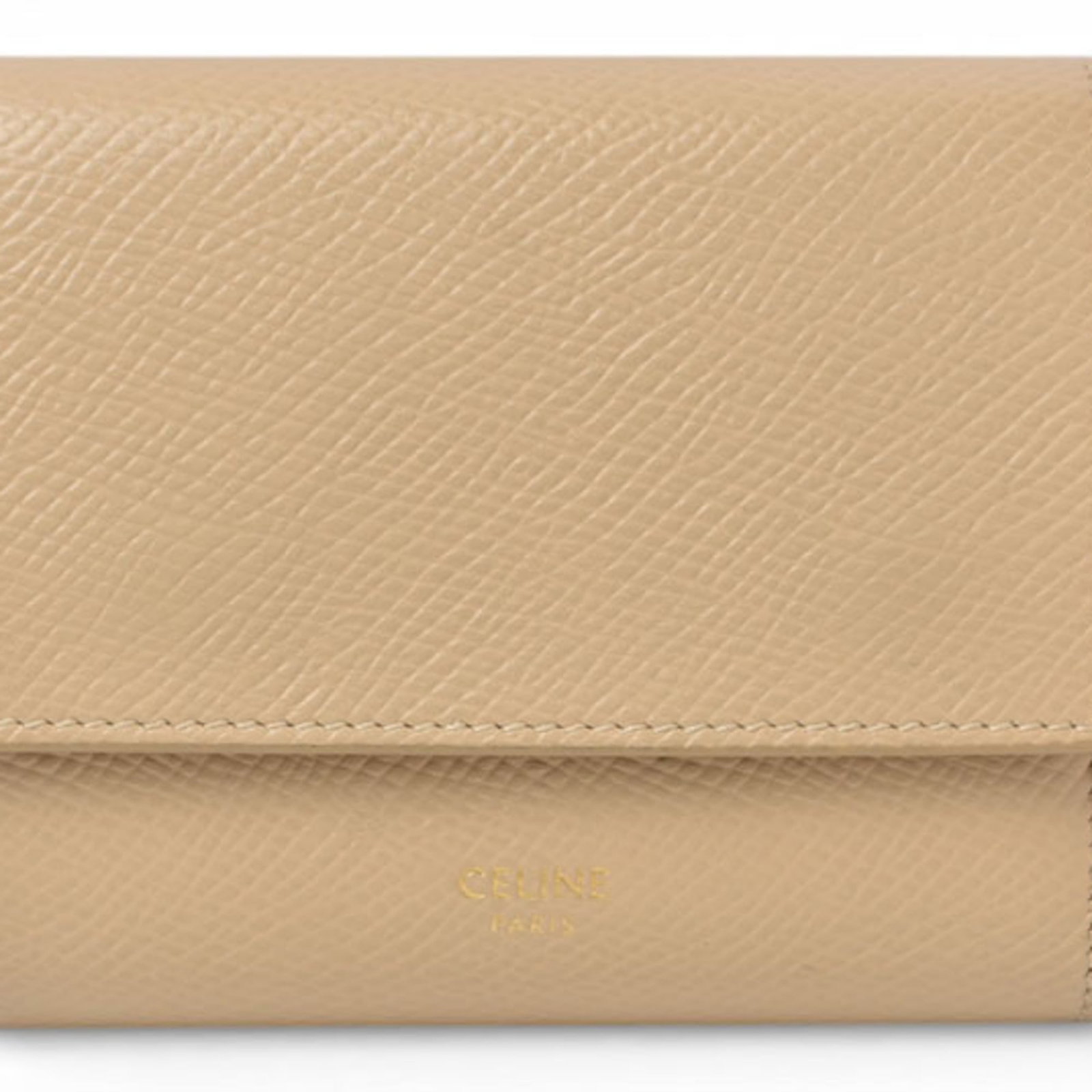 Celine Wallet (Tri-Fold) Leather: Celine Wallet (Tri-Fold) Leather The Celine Tri-Fold Leather Wallet features a classic design with a beige color and durable leather construction. With its tri-fold layout, it provides ample space