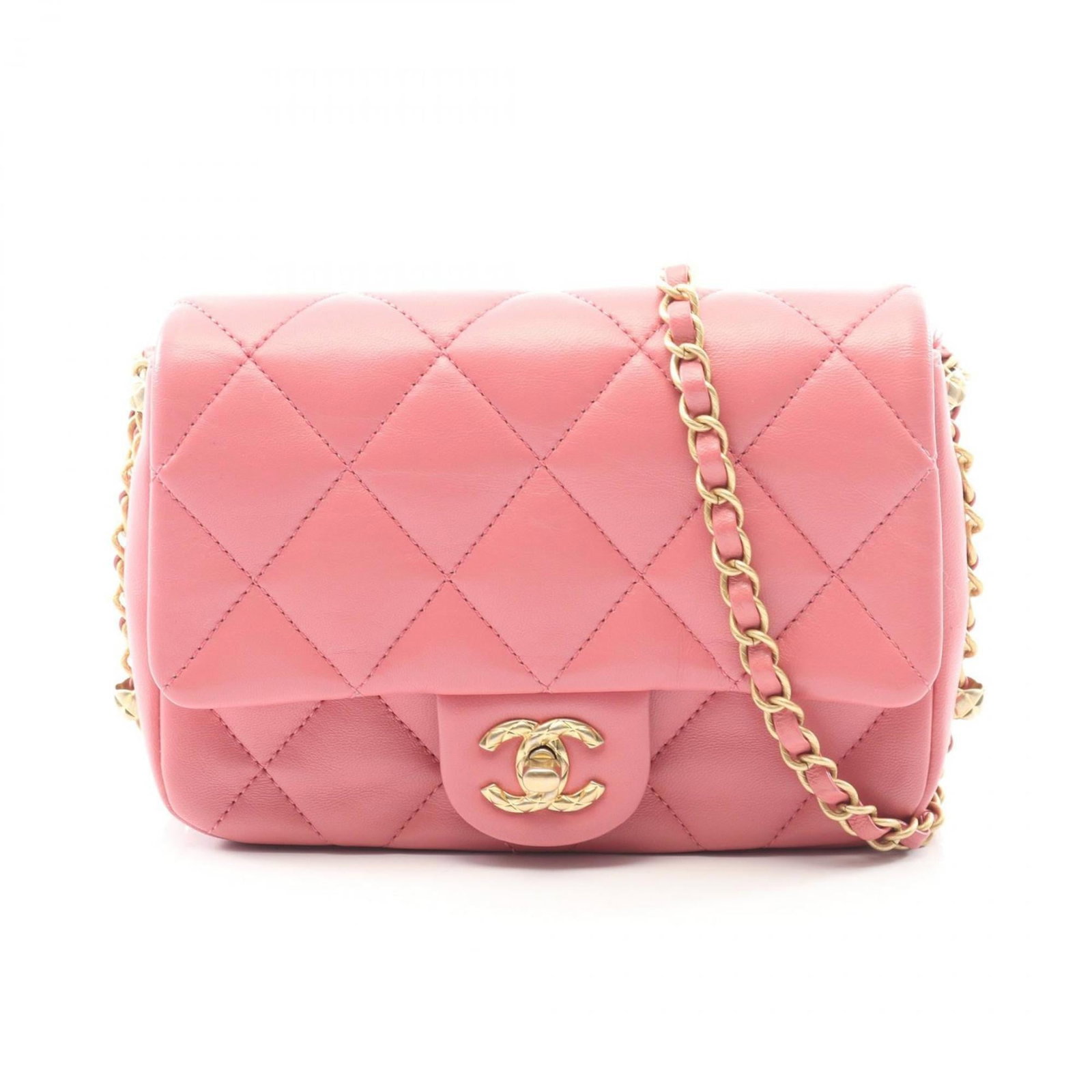 Shoulder Bag Leather: Shoulder Bag Leather This pink lambskin shoulder bag features high-quality leather construction, showcasing a classic Chanel design. With its signature style and timeless elegance, this bag exudes