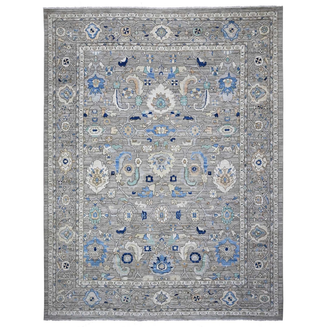 11'9"x15'2" Solid Gray Fine Aryana Peshawar Heris Oversized Oriental Rug: 11'9"x15'2" Solid Gray Fine Aryana Peshawar Heris Oversized Oriental Rug Solid Gray Fine Aryana Peshawar Heris Oversized Oriental Rug boasts an impressive rectangular field with a subtle regional