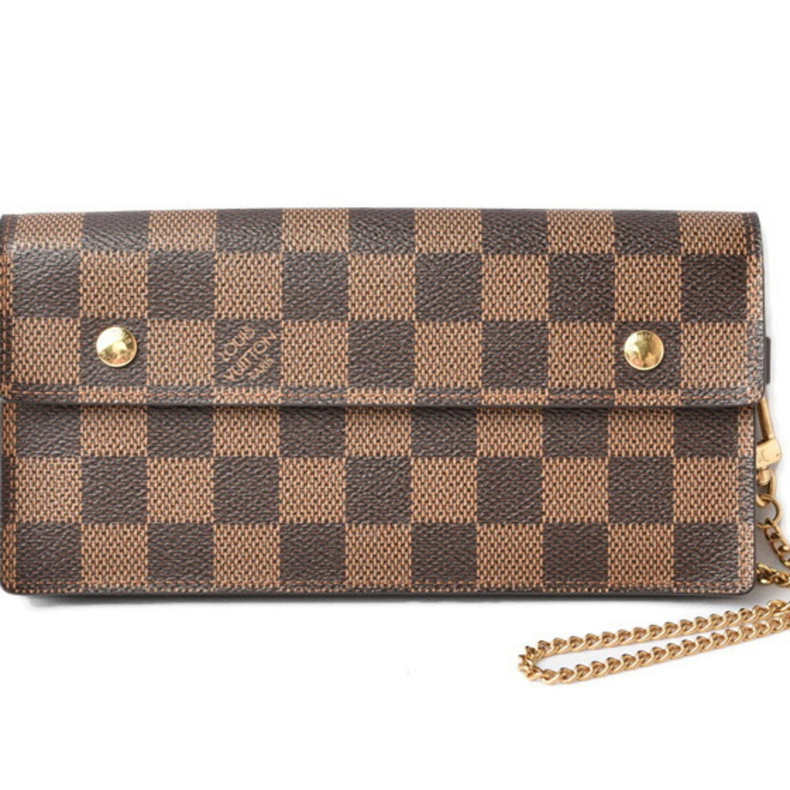 Louis Vuitton Chain/ Shoulder Wallet Damier Canvas: Louis Vuitton Chain/ Shoulder Wallet Damier Canvas Damier Canvas Chain/Shoulder Wallet from Louis Vuitton features a classic design with two coin cases, seven card slots, and a bill slot. Made from hi