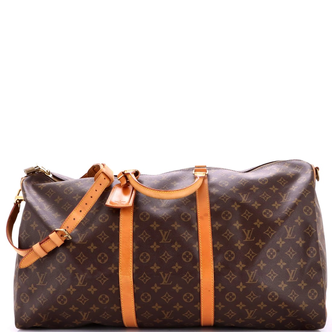 Canvas bag monogram bandouliere 60 Louis Vuitton Keepall: Canvas bag monogram bandouliere 60 Louis Vuitton Keepall Canvas bag monogram bandouliere 60 Louis Vuitton Keepall features a brown canvas exterior with gold hardware and a signature. This classic