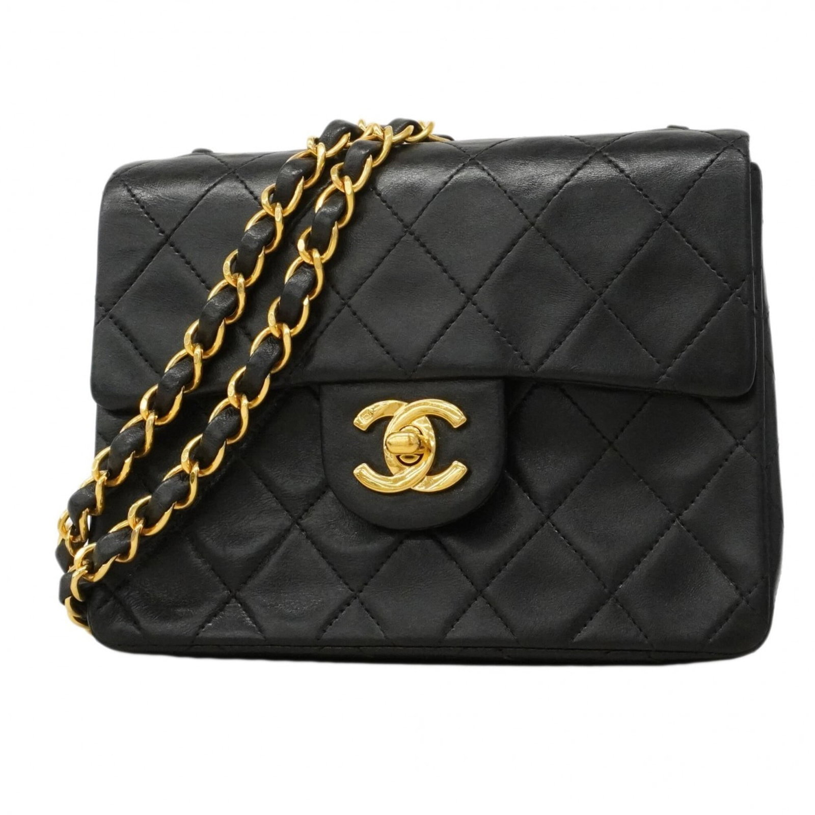Shoulder Bag Leather: Shoulder Bag Leather Black lambskin leather shoulder bag with gold hardware, offering a timeless and sophisticated look. Measuring 15cm x 17.5cm x 6.5cm, it features a classic design that can be easil