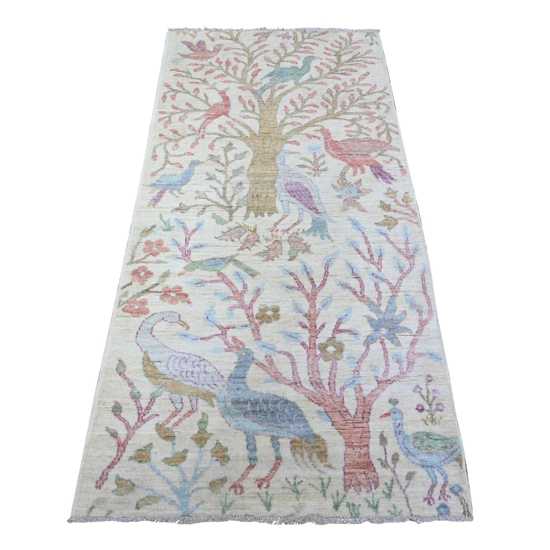 3'x6'1" Ivory Natural Wool Hand Knotted Afghan Peshawar Runner Rug: 3'x6'1" Ivory Natural Wool Hand Knotted Afghan Peshawar Runner Rug Natural beauty and craftsmanship come together in this stunning 3'x6'1" Ivory Natural Wool Hand Knotted Afghan Peshawar Runner Rug, f
