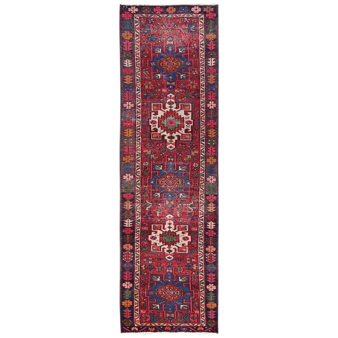 3'1"x10'5" Red Vintage Zoroastrian Karjihooz Wool Hand Knotted Runner Rug (1 of 7)