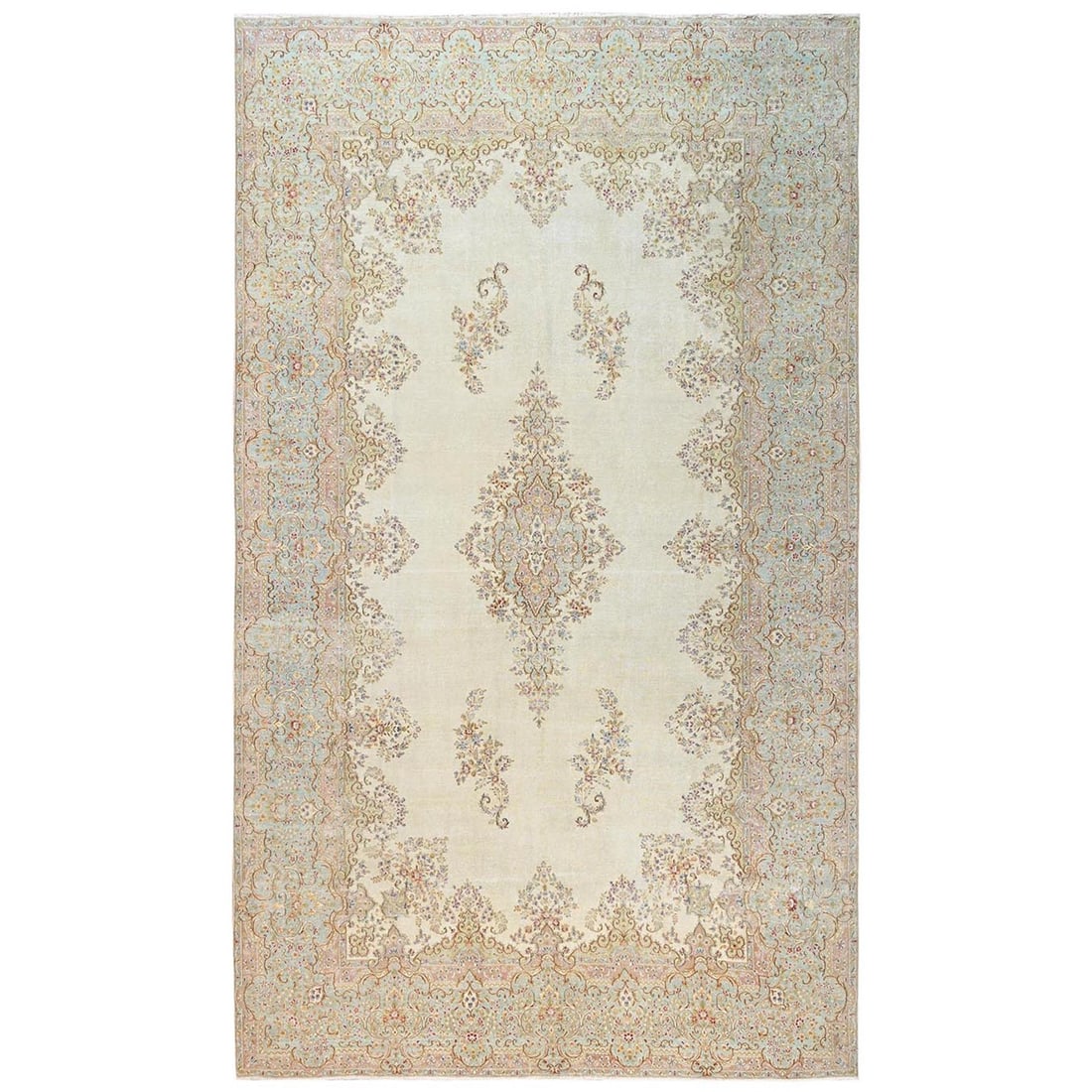 12'3"x21'1" Ivory Vintage Zoroastrian Karman Hand Knotted Pure Wool XL Rug (1 of 12)