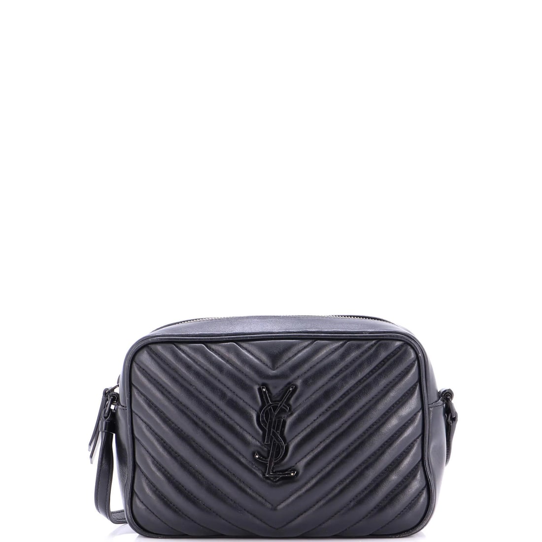 Lou Camera Small Matelasse Leather Chevron Saint Laurent Bag: Lou Camera Small Matelasse Leather Chevron Saint Laurent Bag Small Matelasse Leather Chevron Saint Laurent Bag in Black. This cross-body bag features heavy corner wear, scuffs, edge wear, and minor