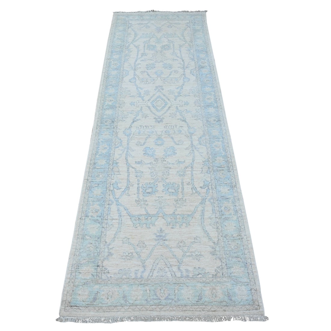 2'7"x8'2" Nebulous White Hand Knotted Washed Out Peshawar Wool Runner Rug (1 of 6)