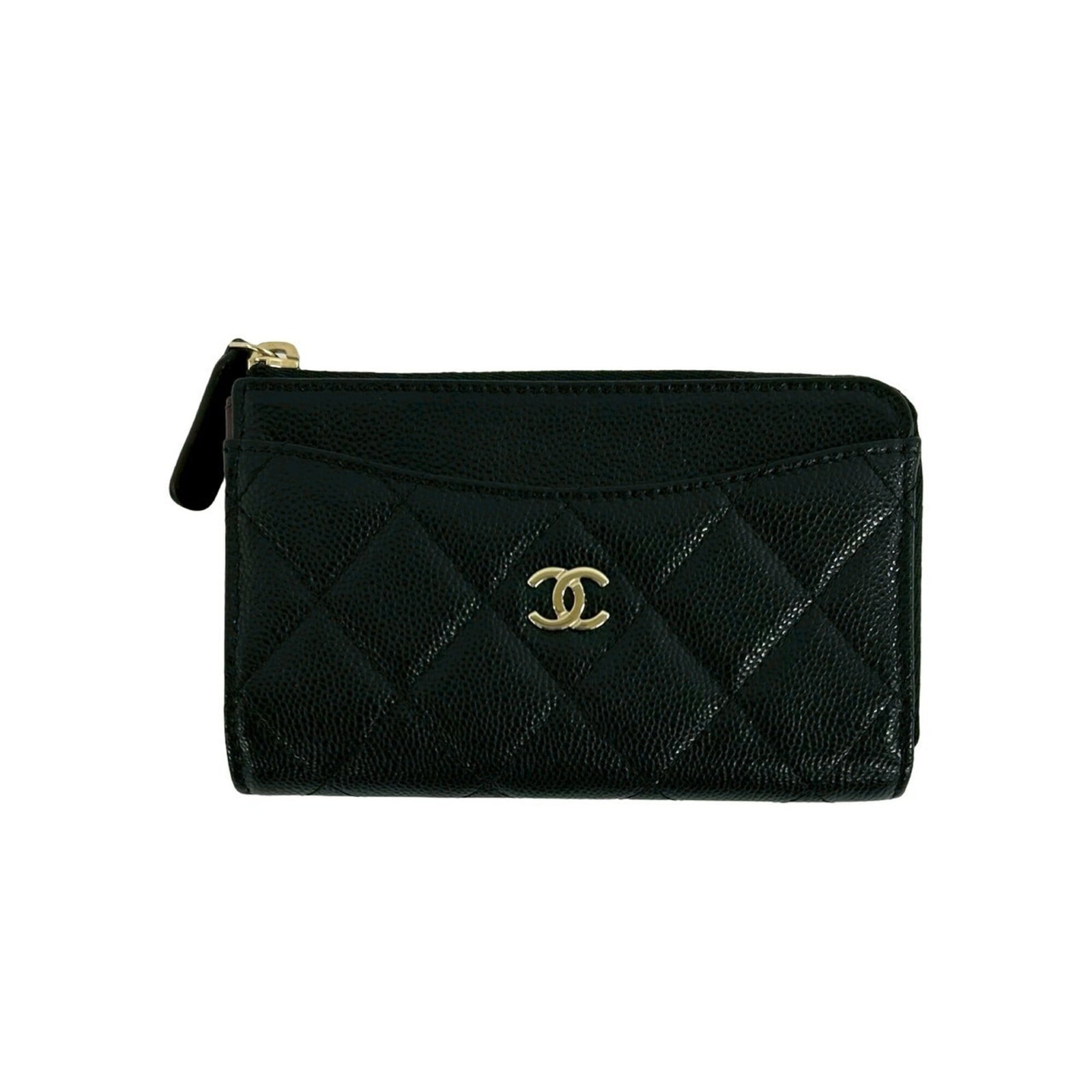 Chanel Coin Purse/ Coin Case Grained Calfskin: Chanel Coin Purse/ Coin Case Grained Calfskin Grained Calfskin Coin Purse from Chanel, crafted in black. This sleek and compact coin case measures 8cm x 13cm x 2cm, perfect for storing small essential