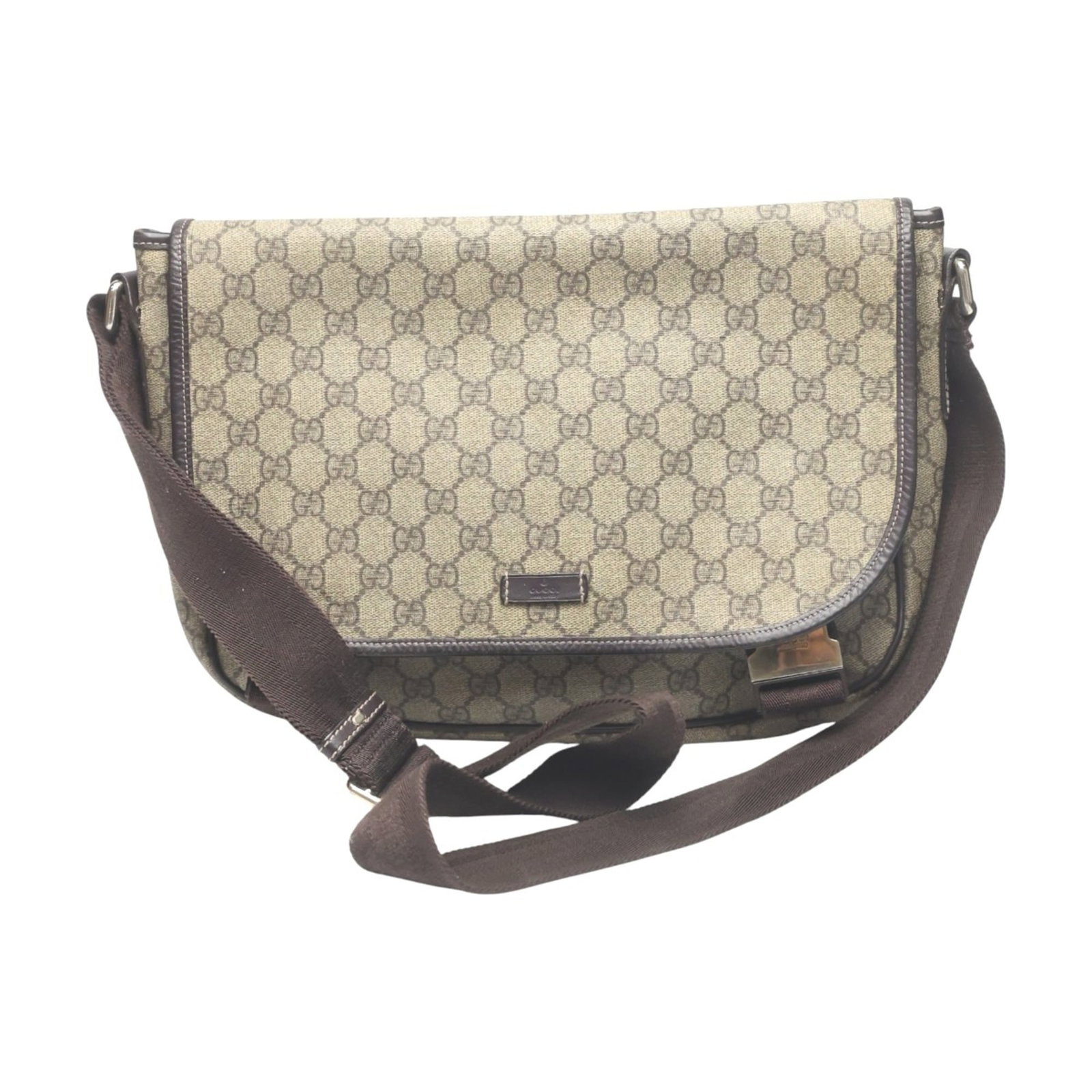 Shoulder Bag Gucci Gg Plus: Shoulder Bag Gucci Gg Plus The Gucci Gg Plus shoulder bag boasts a rich brown color and sturdy design, with a sizeable 27cm x 31cm x 10cm that can comfortably carry essentials. This pre-owned bag feat