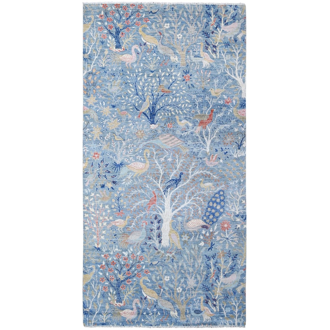 6'1"x12' Blue Peshawar Hand Knotted Birds Paradise Wool Wide Runner Rug: 6'1"x12' Blue Peshawar Hand Knotted Birds Paradise Wool Wide Runner Rug The Blue Peshawar Hand Knotted Birds Paradise Wool Wide Runner Rug boasts an impressive 12' length, making it a stunning