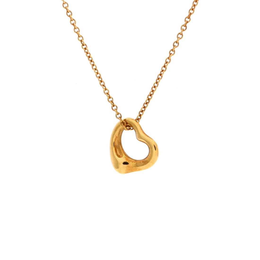 Tiffany & Co. Elsa Peretti Open Heart Pendant Necklace 18K Yellow Gold 11mm: Tiffany & Co. Elsa Peretti Open Heart Pendant Necklace 18K Yellow Gold 11mm Tiffany & Co.'s Elsa Peretti Open Heart Pendant Necklace boasts an elegant design with its 11mm open heart pendant