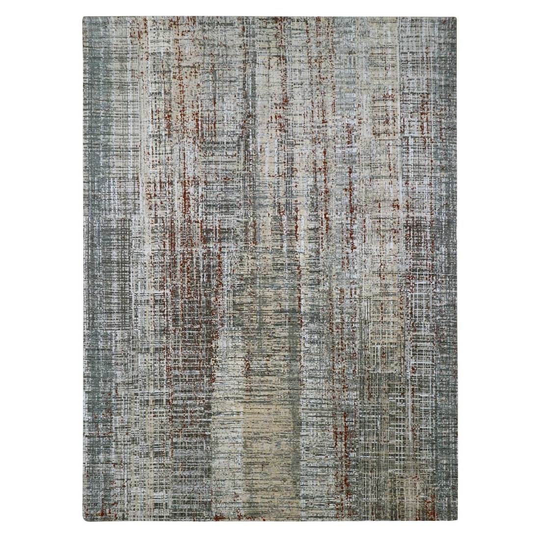 9'x12'3" Anchor Gray with Beige Abstract Design All Wool Hand Knotted Rug (1 of 11)