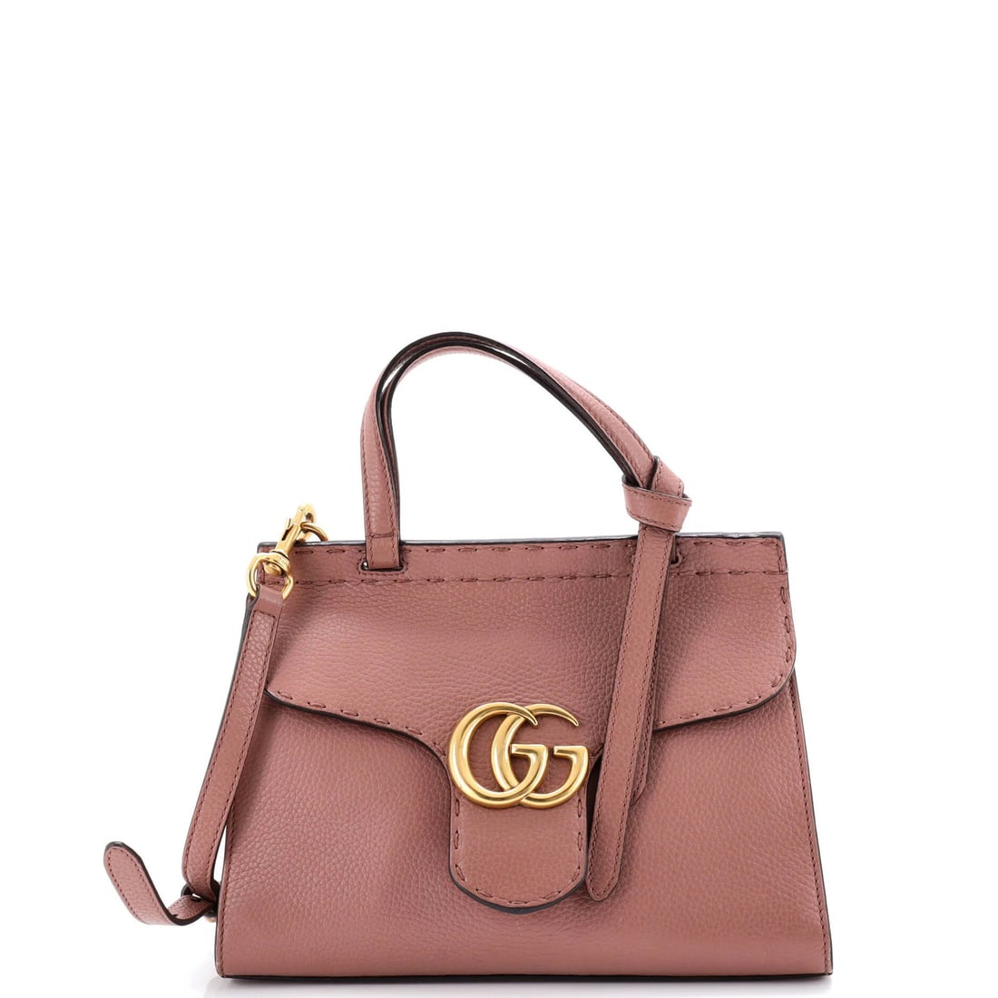 Gucci GG Marmont Mini Top Handle Leather Bag: Gucci GG Marmont Mini Top Handle Leather Bag Pink GG Marmont Mini Top Handle Leather Bag, featuring a signature Gucci design with aged gold hardware and a tassel detail. This mini top handle leather