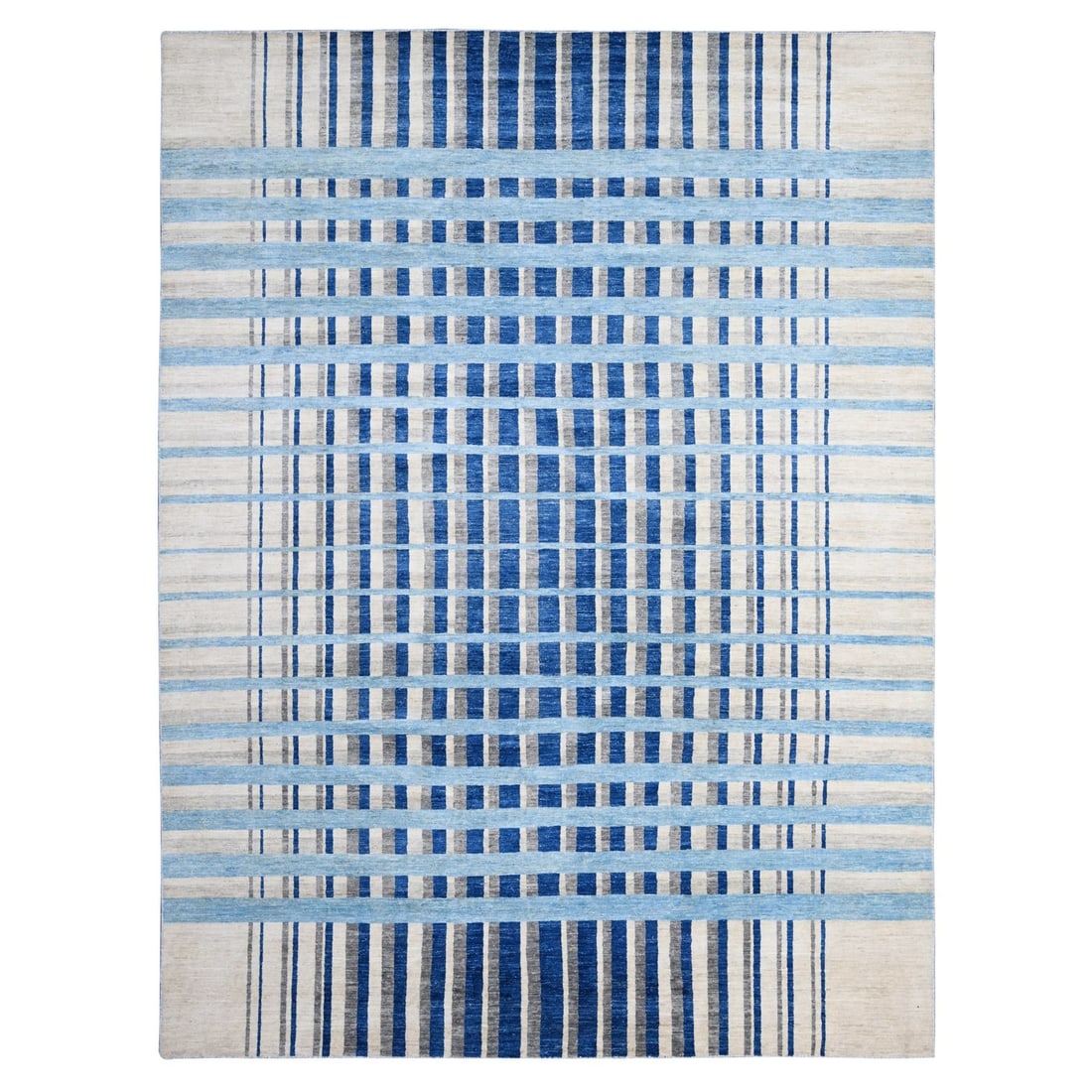 8'8"x11'7" Goose Gray Bauhaus Inspired Criss Cross Design Oriental Rug: 8'8"x11'7" Goose Gray Bauhaus Inspired Criss Cross Design Oriental Rug This stunning Bauhaus-inspired criss cross design oriental rug boasts a striking grey color and intricate hand-knotted wool
