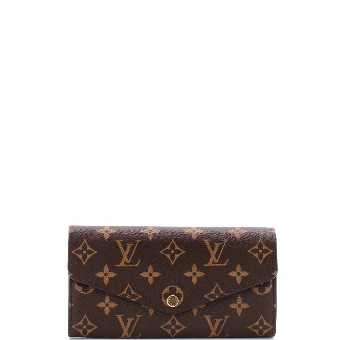 Canvas monogram Sarah Louis Vuitton Wallet NM: Canvas monogram Sarah Louis Vuitton Wallet NM Canvas monogram Sarah Louis Vuitton Wallet NM in brown, featuring a unique canvas coated exterior with gold hardware and red leather interior. The wallet