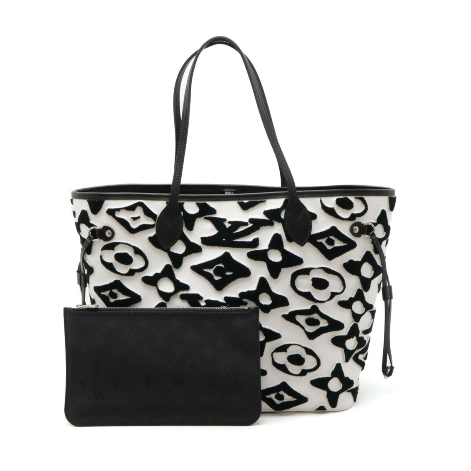 Pouch Bag Monogram Tote Bag Shoulder Louis Vuitton: Pouch Bag Monogram Tote Bag Shoulder Louis Vuitton Black Monogram Tote Bag with White Accents, featuring the iconic Louis Vuitton monogram pattern. This spacious shoulder bag boasts a sleek design